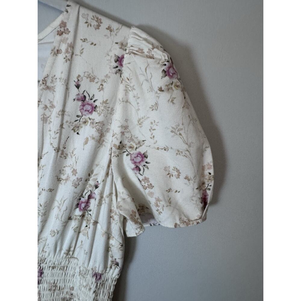 LoveShackFancy Cream Floral Midi Dress with Pink Bouquet Print - Picture 13 of 16